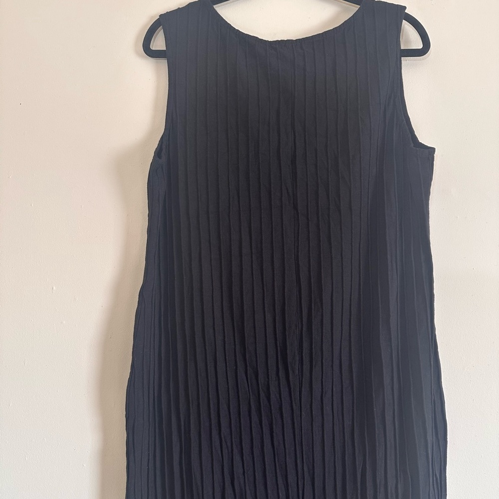 Fenini Ribbed Back Slit 100% Cotton Midi Tank Dress Black NWT Size L - Picture 6 of 8